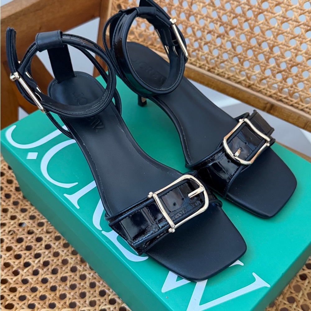BRAND NEW JCrew Black Embossed Leather Sandals